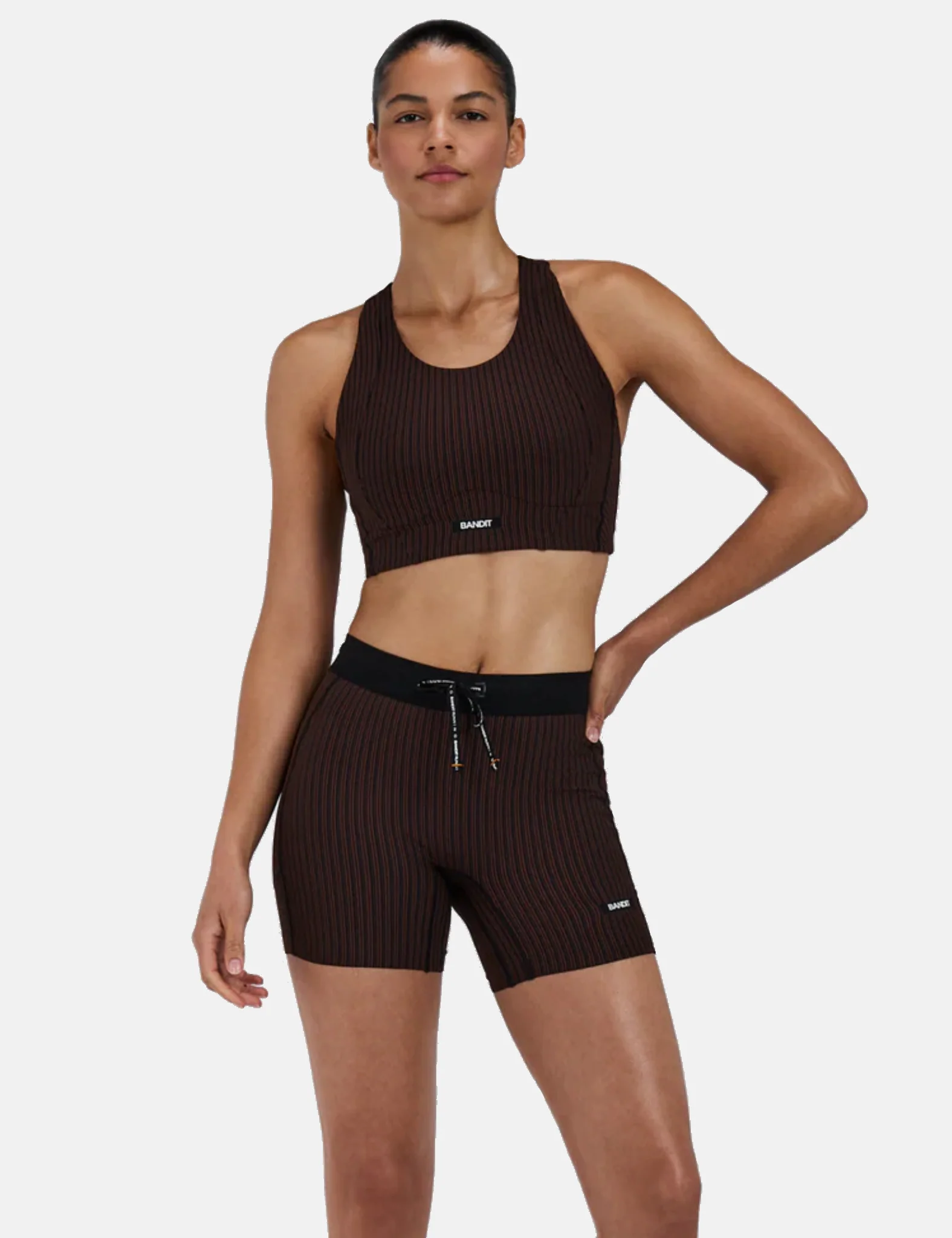 Bandit Women's Striped Cadence™ Longline Bra - Cacao Brown/Black
