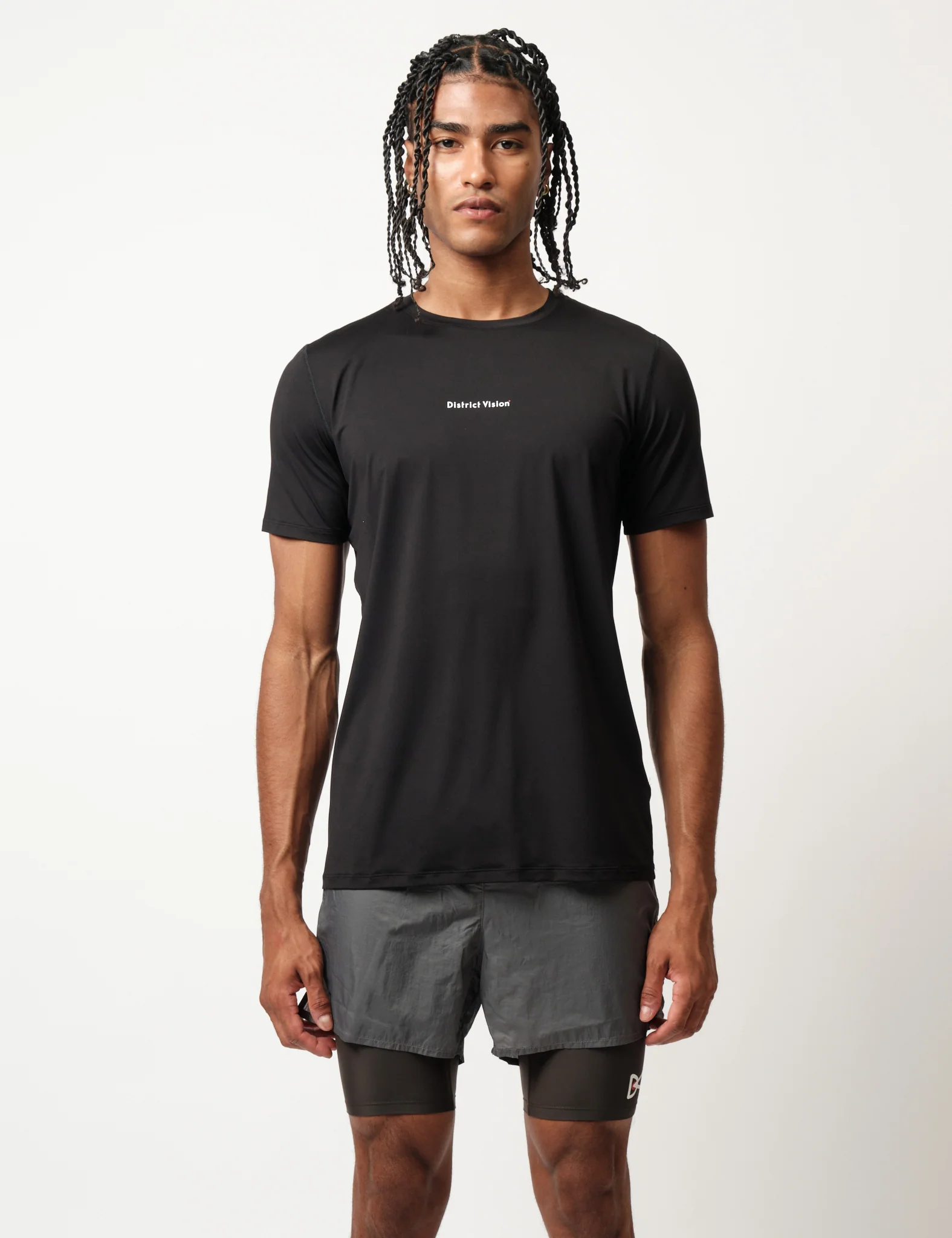 District Vision Ultralight Aloe Short Sleeve T-Shirt - Black Wordmark