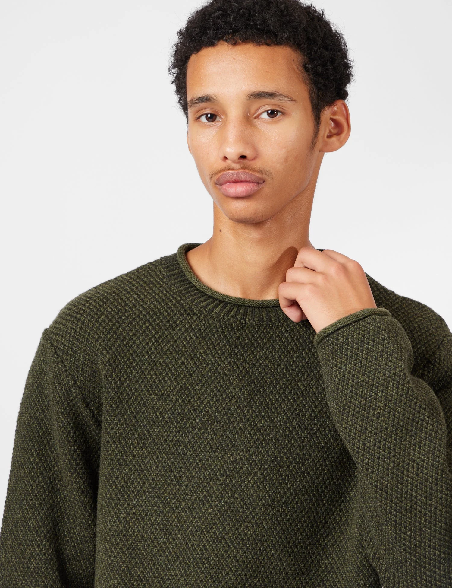 Finisterre Barents Jumper (Wool Mix) - Olive Green - Image 3