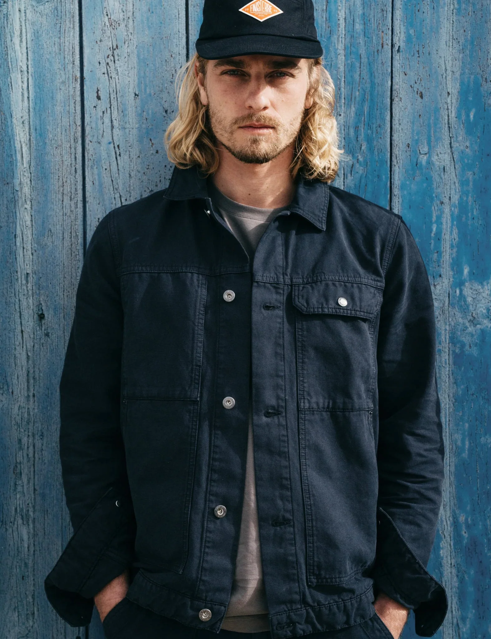 Finisterre Basset Trucker Jacket - Navy Blue - Image 2