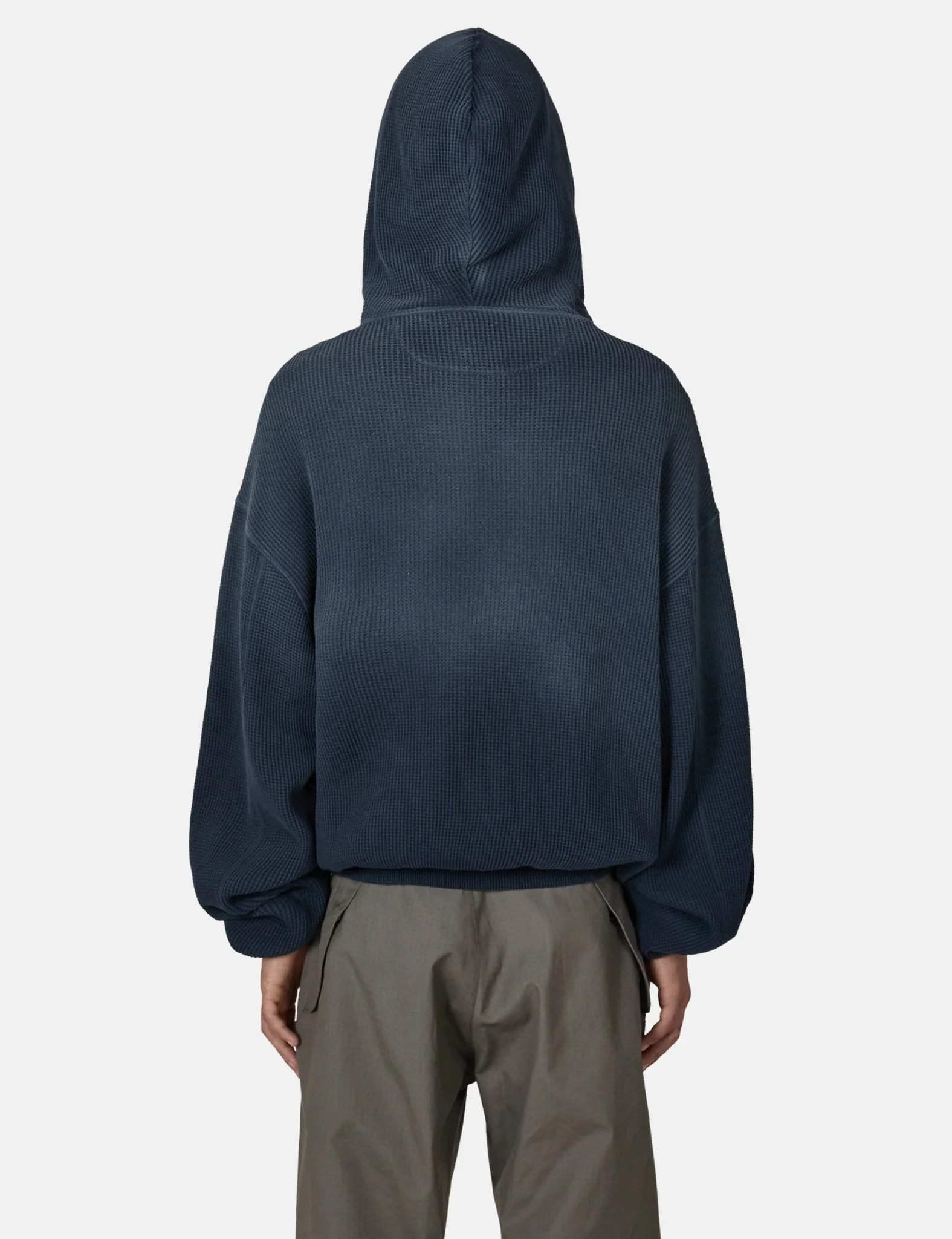 ROA Bee Sun Faded Organic Waffle Zip Up Hoodie - Navy Blue - Image 4