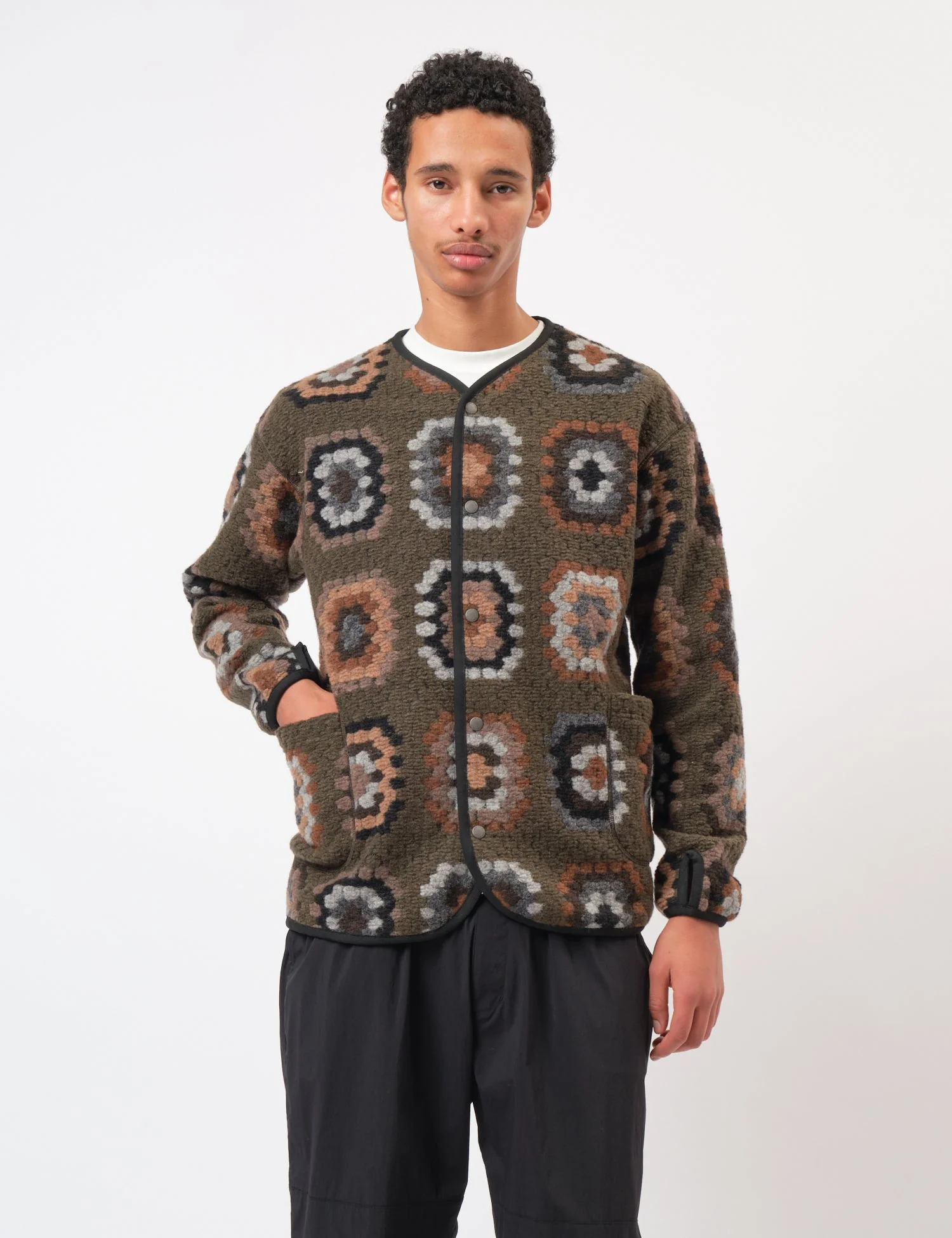 Snow Peak Wool Jacquard Cardigan - Olive Green - Image 5