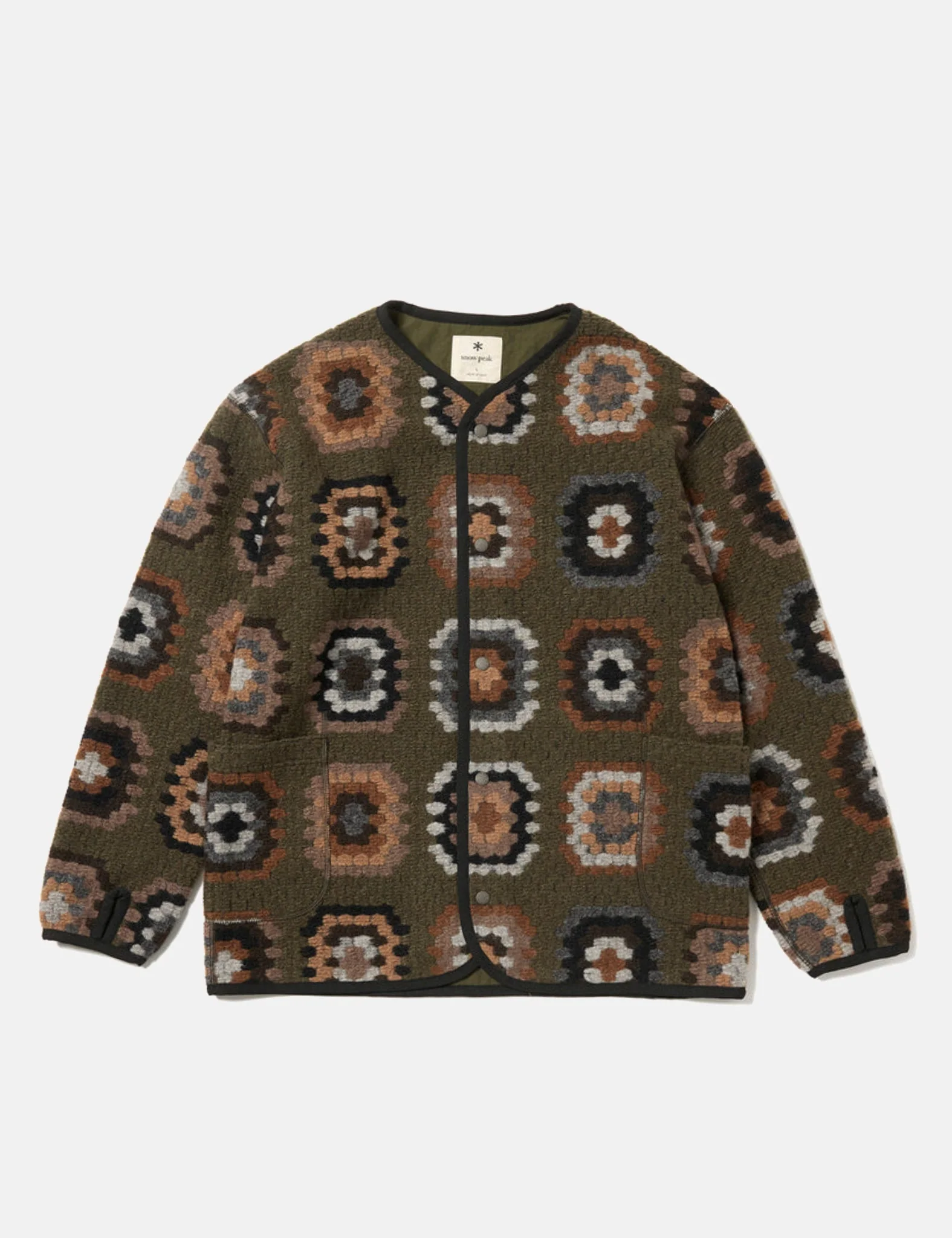 Snow Peak Wool Jacquard Cardigan - Olive Green - Image 6